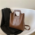 Borsa tote in pelle marrone con manici quadrati e tracolla regolabile rimovibile - Marrone Scuro