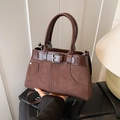Sac à main vintage en similicuir marron givré avec poignées et sangle décorative - Marron