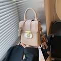 Vertical cream crossbody cell phone bag with golden T-lock and cute bear charm - Beige With Charm
