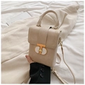 Chic beige mini rectangular phone bag with elegant T-lock and textured finish - Rice White (No Pendant)