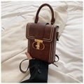 Brown vintage PU leather mini bag with gold metal hardware and studded edges - Coffee No Charm