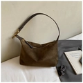 Retro olive green suede hobo bag with adjustable leather strap and golden hardware - Green Without Pendant