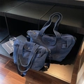 Set of dark blue denim tote bags in large and small sizes with adjustable straps - Large / Dark Blue
