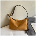 Caramel suede hobo bag with dark brown leather handles and gold-tone metal zipper - Brown No Pendant