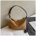 Vintage tan suede dumpling bag with dark brown straps and golden hardware accents - Khaki (No Pendant)