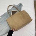 Retro large capacity khaki brown tote bag in faux suede with smooth leather trim - Light Khaki Without Pendant