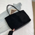 Classic black tote bag featuring elegant textured material contrast and slim shoulder straps - Black without Pendant