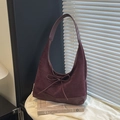 Borsa hobo a mezzaluna bordeaux vintage in pelle e camoscio con fiocco - Rosso