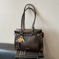 Vintage dark brown tote bag with baseball charm and Muon Shark branding for women - With Charm / Brown