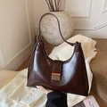 Deep coffee brown oil wax leather underarm bag with vintage metal buckle and slim strap - Coffee (No Pendant)