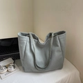 Sac fourre-tout minimaliste en velours côtelé vert clair de grande capacité pour le quotidien - Bleu gris