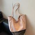 Grand sac cabas en velours côtelé rose avec rayures verticales et longues anses - Rose