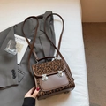 Retro faux leather and leopard print crossbody bag with silver buckles and handle - Brown No Pendant