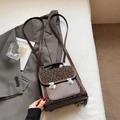 Retro leopard print crossbody bag with dual silver buckles and elegant brown leather strap - Coffee No Charm