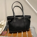 Vintage μαύρη μεγάλη τσάντα tote από σουέτ και δέρμα με μεγάλους ιμάντες ώμου - Μαύρο