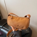 Borsa a tracolla retrò in pelle scamosciata marrone con logo LRUUU goffrato - Marrone