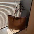Classic dark brown tote bag with litchi grain texture and long shoulder straps - Brown