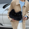 Black plush shoulder bag with silver star studs and elegant chain strap for women - Black