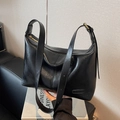Large black hobo shoulder bag in premium matte leather with golden metal zipper - Black