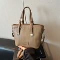 Borsa tote marrone con trama intrecciata con manico rinforzato e tracolla regolabile - Grigio