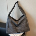 Hemp gray textured canvas tote bag with large capacity and adjustable black buckle strap - Black