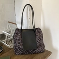 Sac fourre-tout léopard chic avec poche en cuir noir et intérieur seau spacieux - Gris