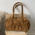 Braune Damenhandtasche aus Wildlederimitat mit dekorativer Schleife und langen Trägern - Braun
