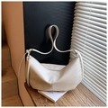 Detail of cream white half-moon bag with lychee grain leather and adjustable strap - Off White