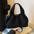 Borsa a secchiello plissettata in pelle scamosciata nera con manico largo - Nero