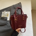 Borsa a mano bordeaux con stampa leopardata e tracolla regolabile in metallo dorato - Borgogna