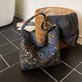 Blue leopard print canvas tote bag, large capacity shoulder bucket bag for daily use - Large Capacity Tote Style (Style 1)