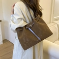 Retro dark brown suede tote bag for women featuring a large capacity and leather shoulder strap - Brown