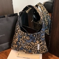 Blue leopard print canvas hobo bag with eyelet strap and stylish chic label - Vintage Metal Eyelet Hobo Style (Style 2)