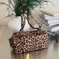 Borsa Boston alla moda con stampa leopardata e tracolla regolabile in metallo argento - Stampa leopardata marrone