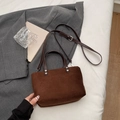 Vintage dark brown faux suede bucket bag with adjustable strap and silver metal hardware - Coffee No Charm