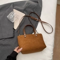 Brown matte suede handbag with leather handles and adjustable shoulder strap in city style - Brown No Pendant