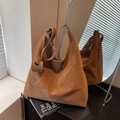 Brown frosted large tote bag with contrast stitching and soft matte finish - Brown