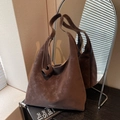 Dark brown matte suede large capacity tote bag with chic minimalist shoulder strap - Coffee