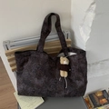 Borsa tote leopardata di grande capacità con ciondolo a forma di orsetto marrone - Grigio Con Pendente