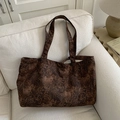 Borsa tote capiente con stampa animalier leopardata marrone e manici morbidi - Stampa Leopardata Fine senza Pendente