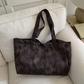 Large leopard print canvas tote bag in deep purple and coffee tones for daily use - Grey Without Pendant