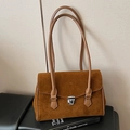 Dark brown matte texture underarm bag with silver buckle in a retro British style - Brown