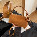 Brown suede handbag with vintage gold chain strap for women's crossbody fashion - Brown