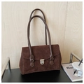 British style dark brown matte suede underarm bag with silver lock for daily commute - Brown