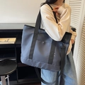 Bolso tote de lona gris azulado oscuro con asas negras y correa ajustable - Azul