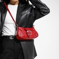Glossy red faux leather mini crossbody bag with silver buckles and punk rivets - Red
