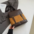 Vintage-Rucksack im Color-Block-Design aus braunem Leder und gelbem Wildleder mit Schnallen - Braun