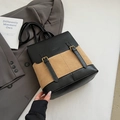 Retro-Rucksack mit Farblock-Design aus schwarzem Leder und braunem Wildleder - Khaki