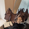 Dark brown suede shoulder bag with dog plush charm and side magnetic pockets - Coffee with Pendant