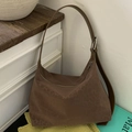 Dark brown leopard print crescent bag in matte texture with adjustable shoulder strap - Brown